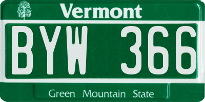 VT license plate BYW366