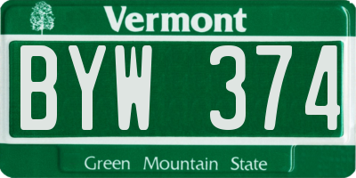 VT license plate BYW374