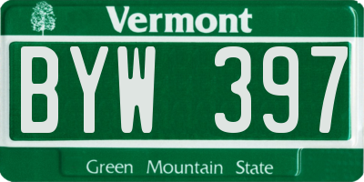VT license plate BYW397