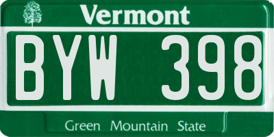 VT license plate BYW398