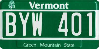 VT license plate BYW401