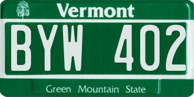 VT license plate BYW402