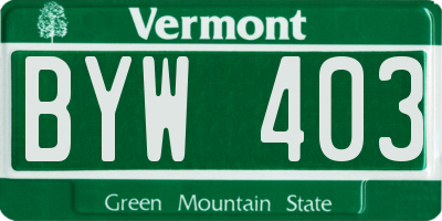 VT license plate BYW403