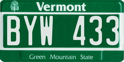 VT license plate BYW433