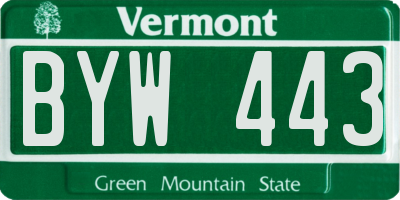 VT license plate BYW443