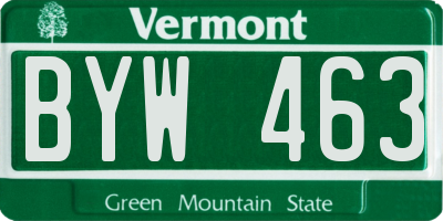VT license plate BYW463