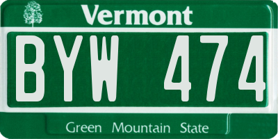 VT license plate BYW474