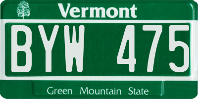 VT license plate BYW475