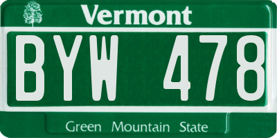 VT license plate BYW478