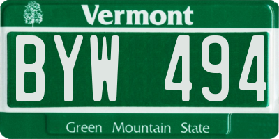 VT license plate BYW494