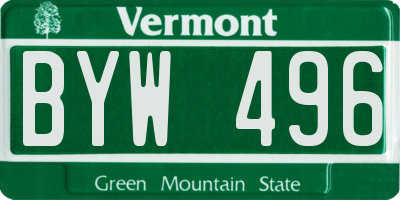 VT license plate BYW496