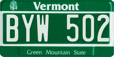 VT license plate BYW502