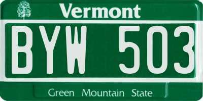 VT license plate BYW503
