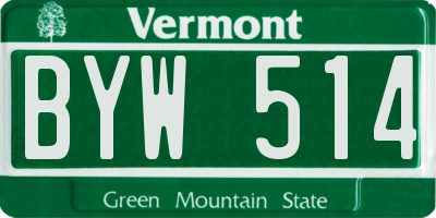 VT license plate BYW514