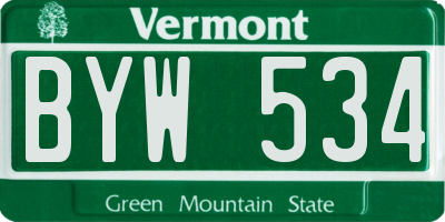 VT license plate BYW534