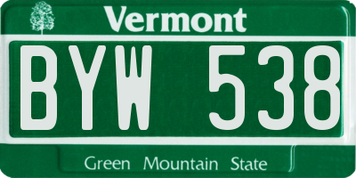 VT license plate BYW538