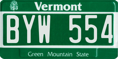 VT license plate BYW554