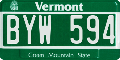 VT license plate BYW594