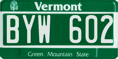 VT license plate BYW602