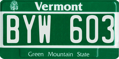 VT license plate BYW603