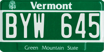 VT license plate BYW645
