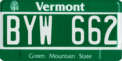 VT license plate BYW662