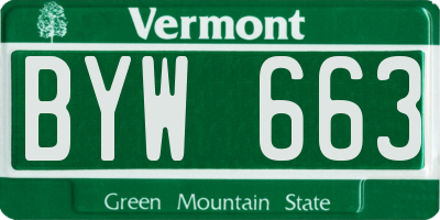 VT license plate BYW663