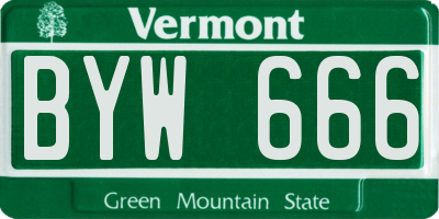 VT license plate BYW666