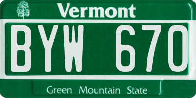 VT license plate BYW670