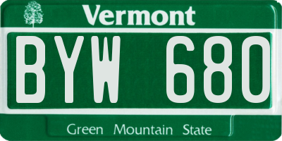 VT license plate BYW680