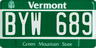 VT license plate BYW689