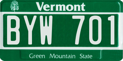 VT license plate BYW701