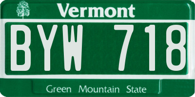 VT license plate BYW718