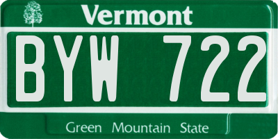VT license plate BYW722