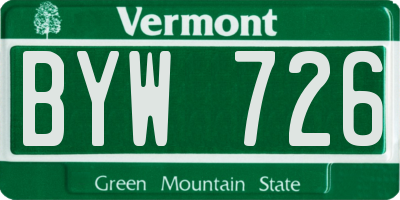 VT license plate BYW726