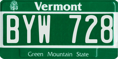 VT license plate BYW728