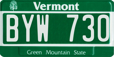 VT license plate BYW730