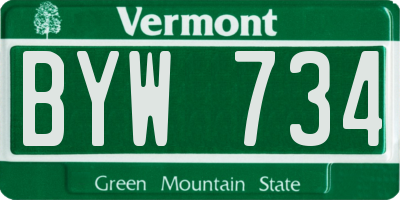 VT license plate BYW734