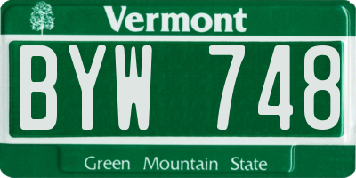 VT license plate BYW748