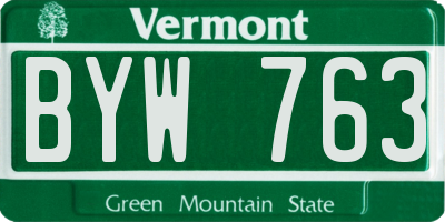 VT license plate BYW763
