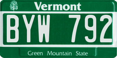VT license plate BYW792