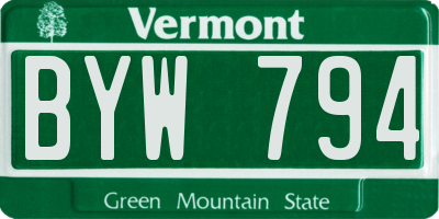 VT license plate BYW794