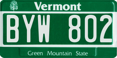 VT license plate BYW802