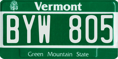 VT license plate BYW805