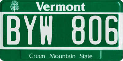VT license plate BYW806