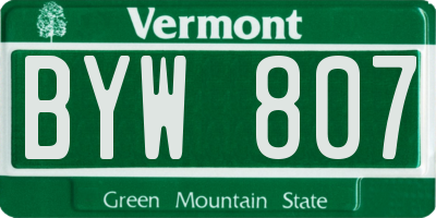 VT license plate BYW807