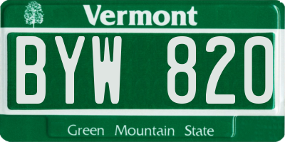 VT license plate BYW820