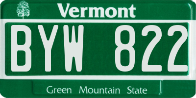 VT license plate BYW822