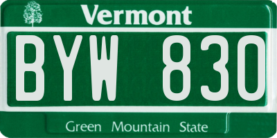 VT license plate BYW830