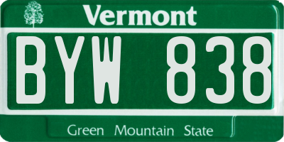 VT license plate BYW838